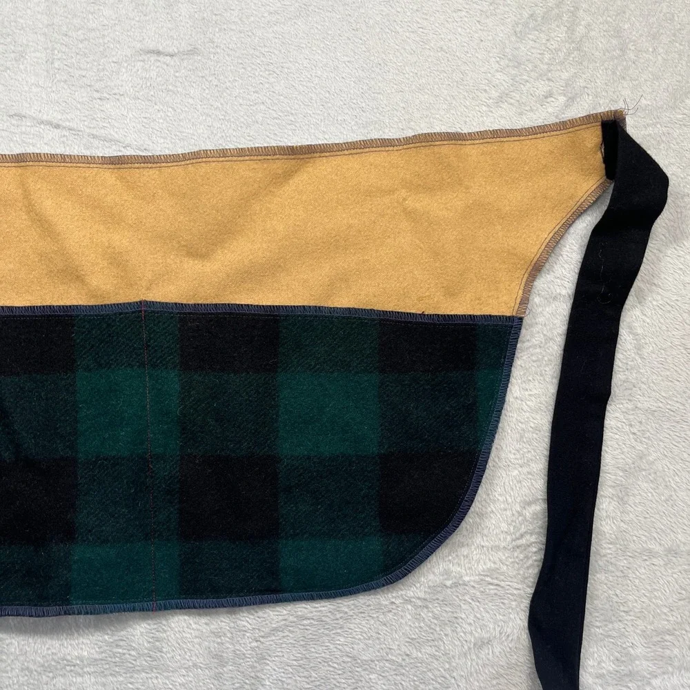 Handmade Wool Half Apron Tan Green Black Buffalo Plaid Colorblock Rustic